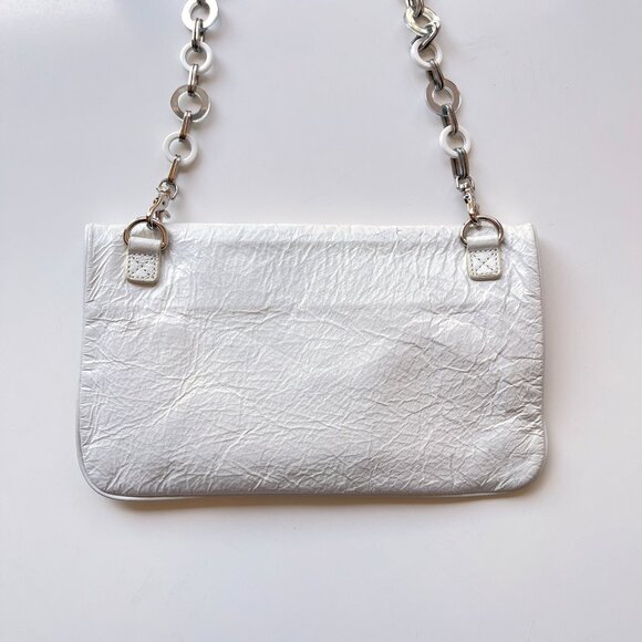 Franchi Collection White Patent Leather Fold Over Convertible Shoulder Bag Purse - Picture 5 of 6